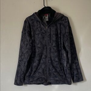 The North Face Gray print women’s soft shell hooded jacket  size XL